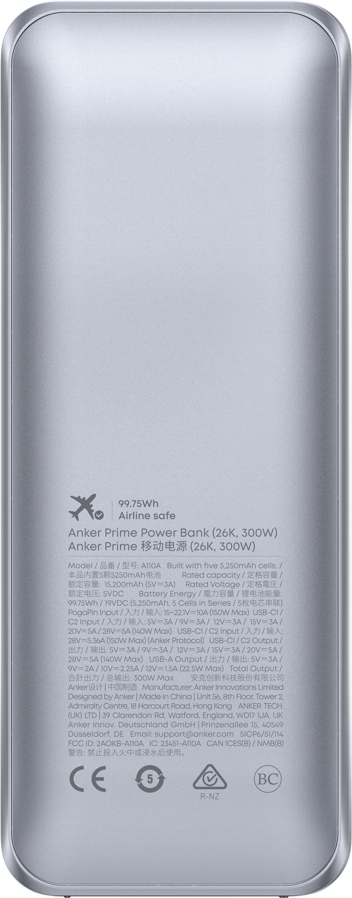 Anker Prime Powerbank 26.750 mAh met Snelladen Zwart onderkant