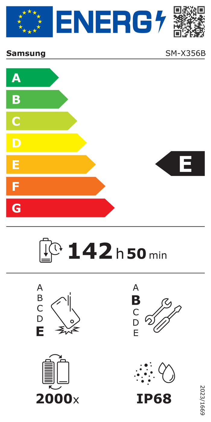 Samsung Galaxy Tab Active5 Pro 10,1 inch 256GB Wifi + 5G energielabel