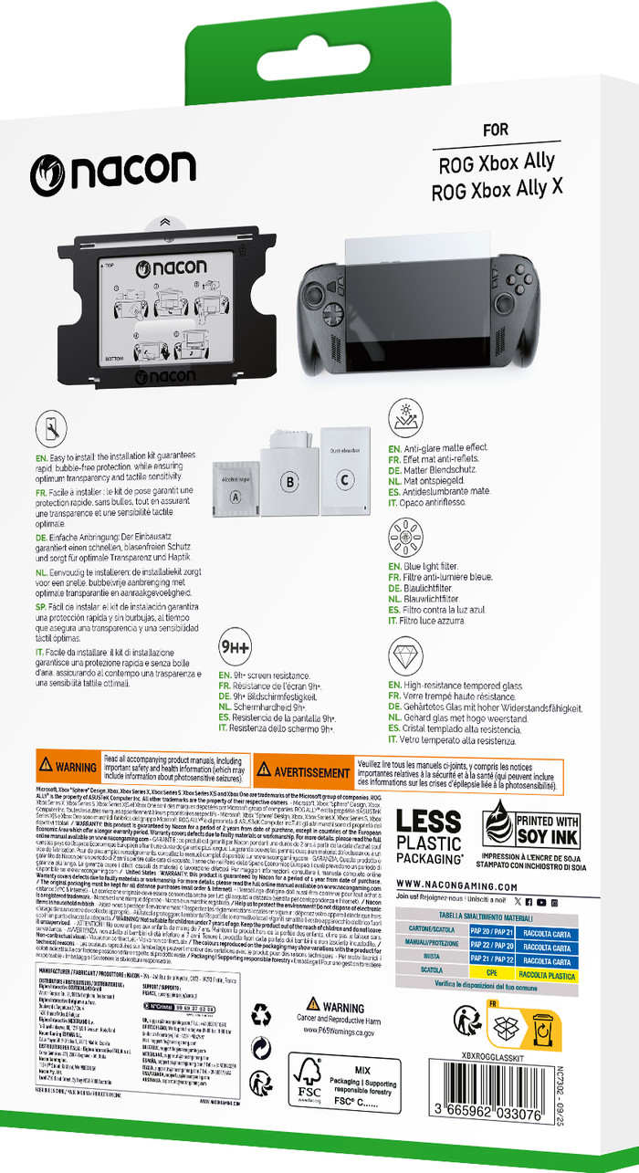 Nacon ASUS ROG Ally Xbox et X Protège-écran emballage