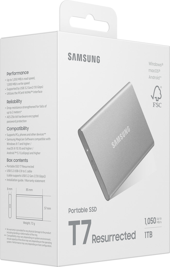 Samsung T7 Resurrected Portable SSD 1TB verpakking
