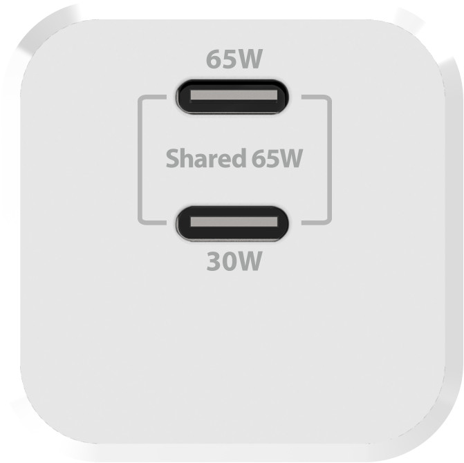 BlueBuilt Chargeur Power Delivery avec 2 Ports USB-C 65 W Blanc dessus