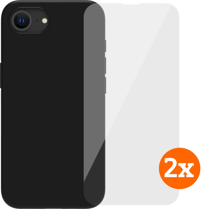 BlueBuilt Back Cover iPhone 16e Zwart + Screenprotector Glas Duo Pack Main Image