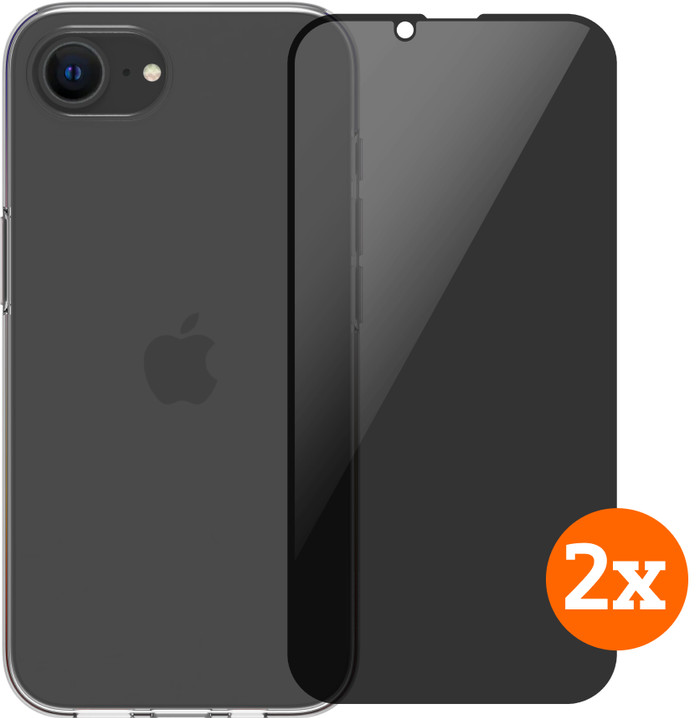 BlueBuilt Back Cover iPhone 16e Transparant + Privacy Filter Screenprotector Glas Duo Pack Main Image
