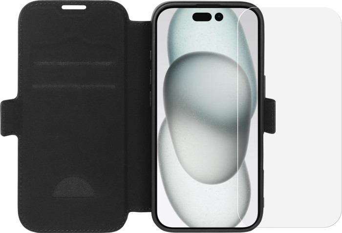 BlueBuilt Apple iPhone 16 Book Case Leer Zwart + Screenprotector Glas Main Image