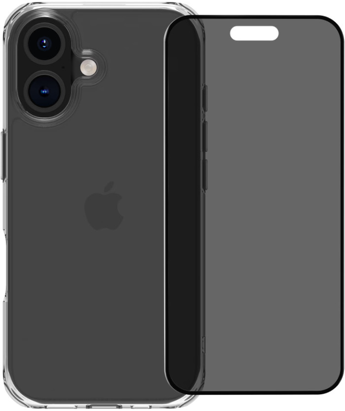 BlueBuilt Protective Back Cover iPhone 16 Transparant + Privacy Screenprotector Glas Main Image