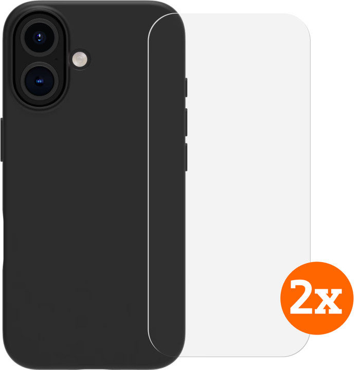 BlueBuilt Back Cover iPhone 16 Zwart + Screenprotector Glas Duo Pack Main Image