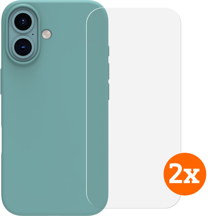 BlueBuilt Back Cover iPhone 16 Groen + Screenprotector Glas Duo Pack Main Image