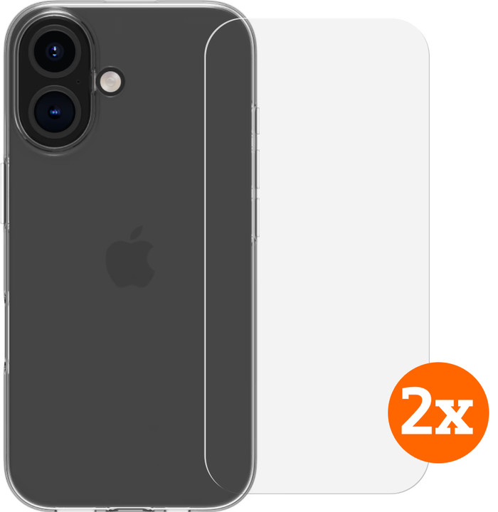 BlueBuilt Back Cover iPhone 16 Transparant + Screenprotector Glas Duo Pack Main Image