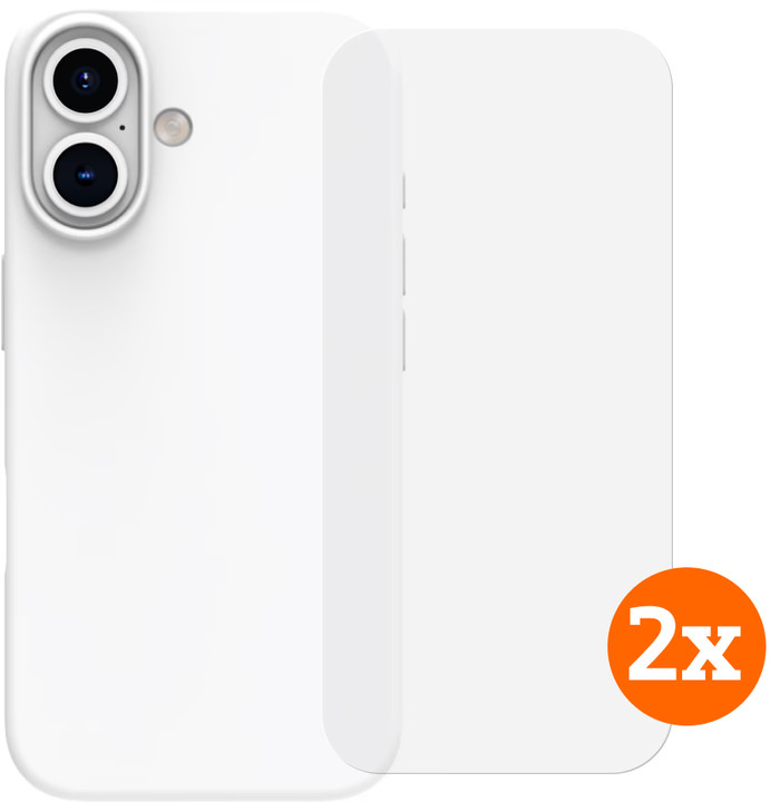 BlueBuilt Back Cover iPhone 16 Wit + Screenprotector Glas Duo Pack Main Image
