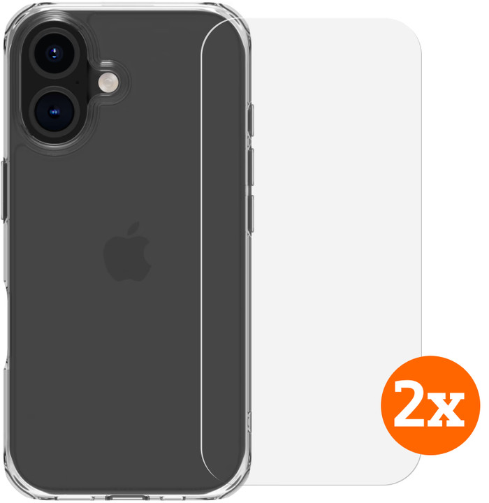 BlueBuilt Protective Back Cover iPhone 16 Transparant + Screenprotector Glas Duo Pack Main Image