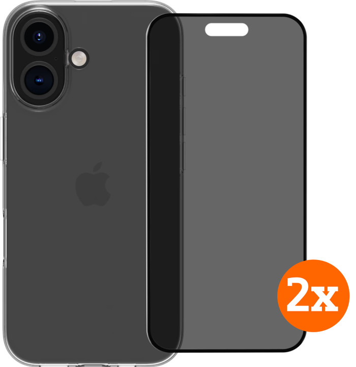 BlueBuilt Back Cover iPhone 16 Transparant + Privacy Filter Screenprotector Glas Duo Pack Main Image