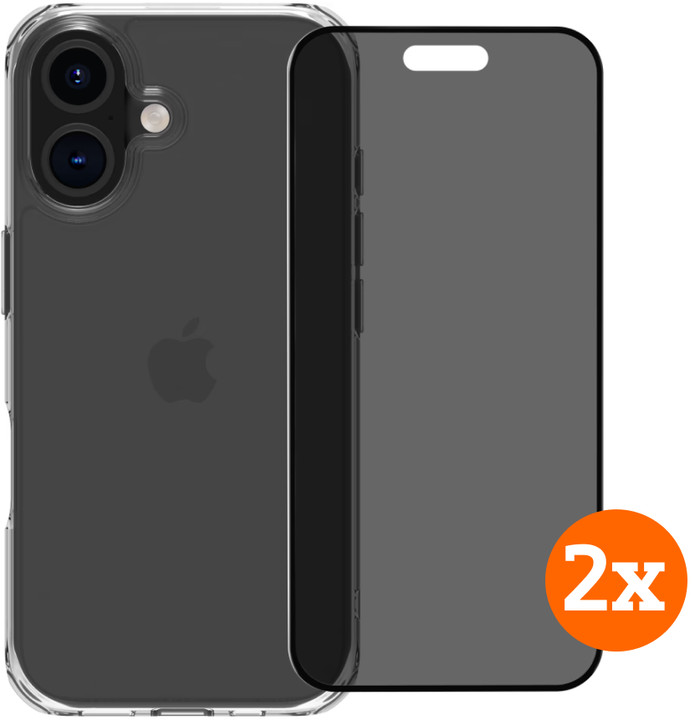 BlueBuilt Protective Back Cover iPhone 16 Transparant + Privacy Screenprotector Duo Pack Main Image