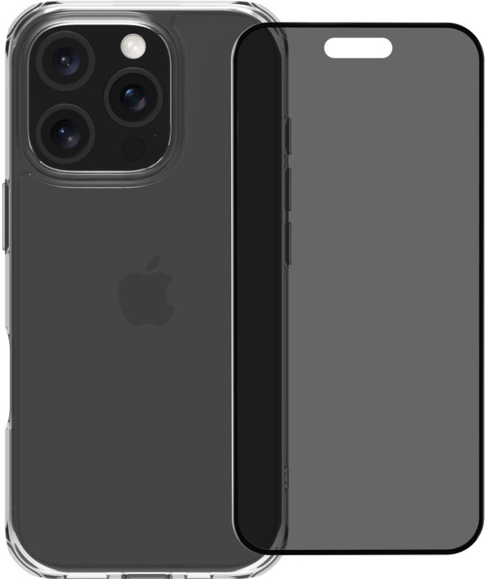 BlueBuilt Protective Back Cover iPhone 16 Pro Transparant + Privacy Screenprotector Glas Main Image
