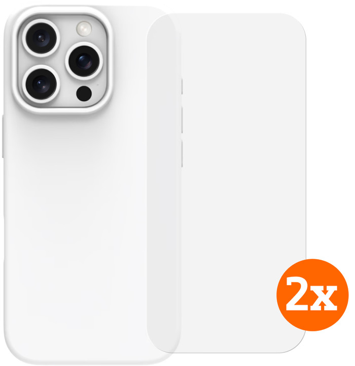 BlueBuilt Back Cover iPhone 16 Pro Wit + Screenprotector Glas Duo Pack Main Image