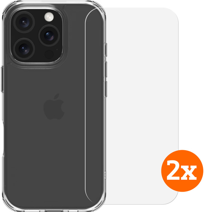 BlueBuilt Protective Back Cover iPhone 16 Pro Transparant + Screenprotector Glas Duo Pack Main Image