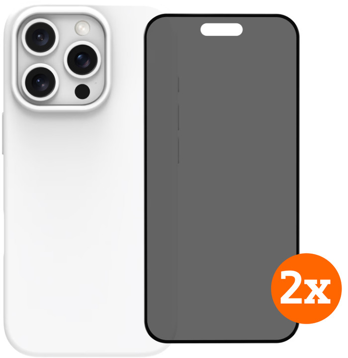 BlueBuilt Back Cover iPhone 16 Pro Wit + Privacy Filter Screenprotector Glas Duo Pack Main Image