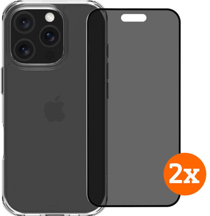 BlueBuilt Protective Cover iPhone 16 Pro Transparant + Privacy Screenprotector Duo Pack Main Image