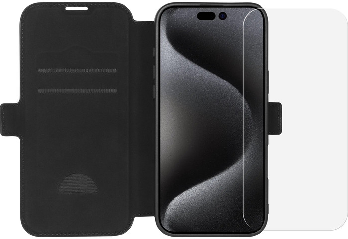 BlueBuilt Apple iPhone 16 Pro Max Book Case Leer Zwart + Screenprotector Glas Main Image