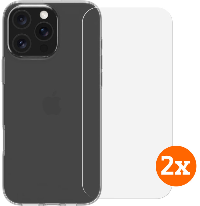 BlueBuilt Back Cover iPhone 16 Pro Max Transparant + Screenprotector Glas Duo Pack Main Image