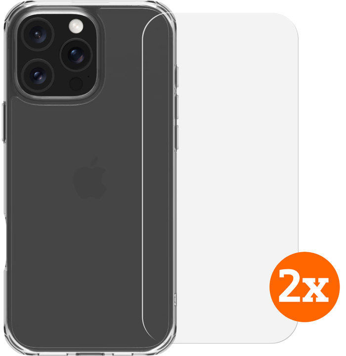 BlueBuilt Protective Back Cover iPhone 16 Pro Max Transparant + Screenprotector Duo Pack Main Image