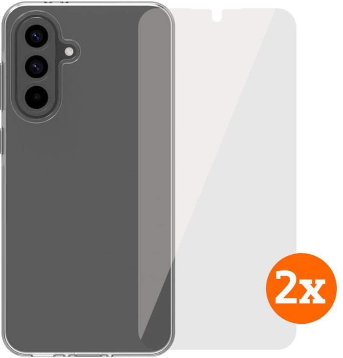 BlueBuilt Samsung Galaxy A56 Back Cover Transparent + Protège-écran Verre Lot de 2 Main Image