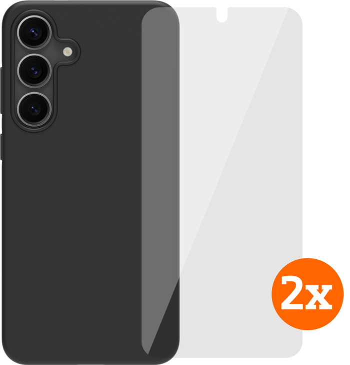 BlueBuilt Samsung Galaxy S25 Plus Back Cover Zwart + Screenprotector Glas Duo Pack Main Image