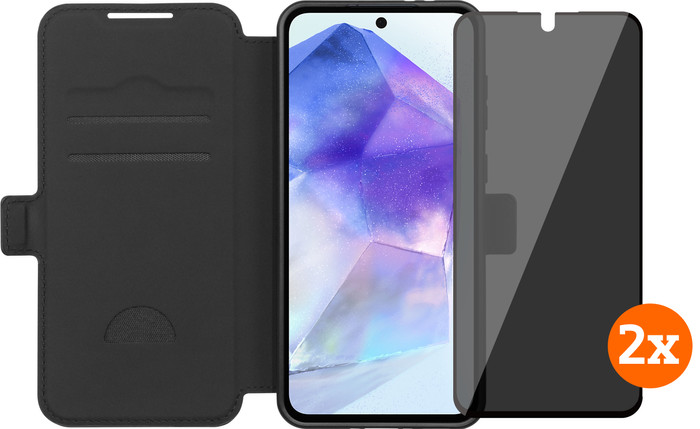 BlueBuilt Samsung Galaxy A56 Book Case Zwart + Privacy Filter Screenprotector Duo Pack Main Image