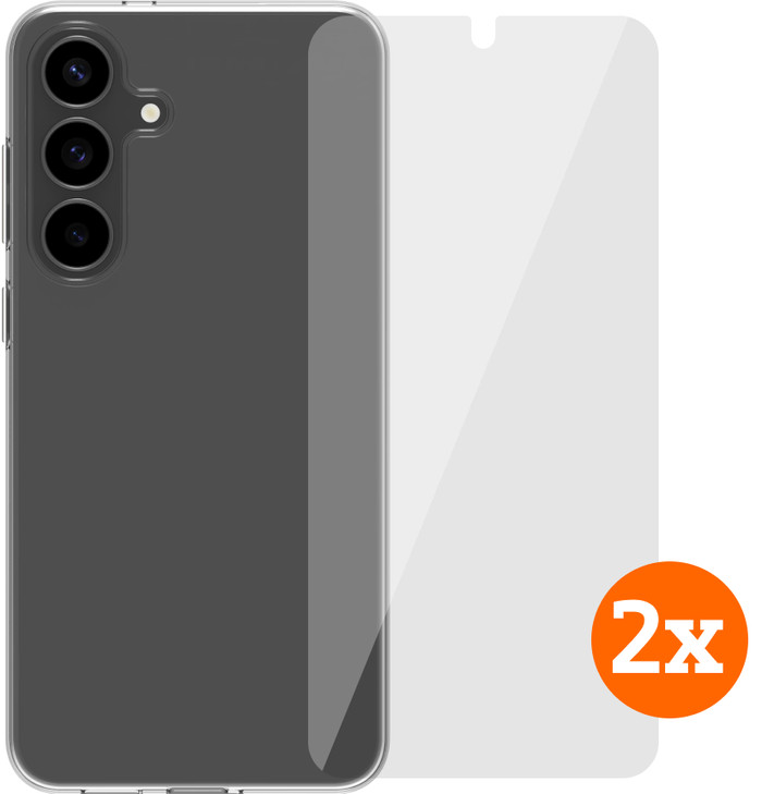 BlueBuilt Samsung Galaxy S25 FE Back Cover Transparant + Screenprotector Glas Duo Pack Main Image