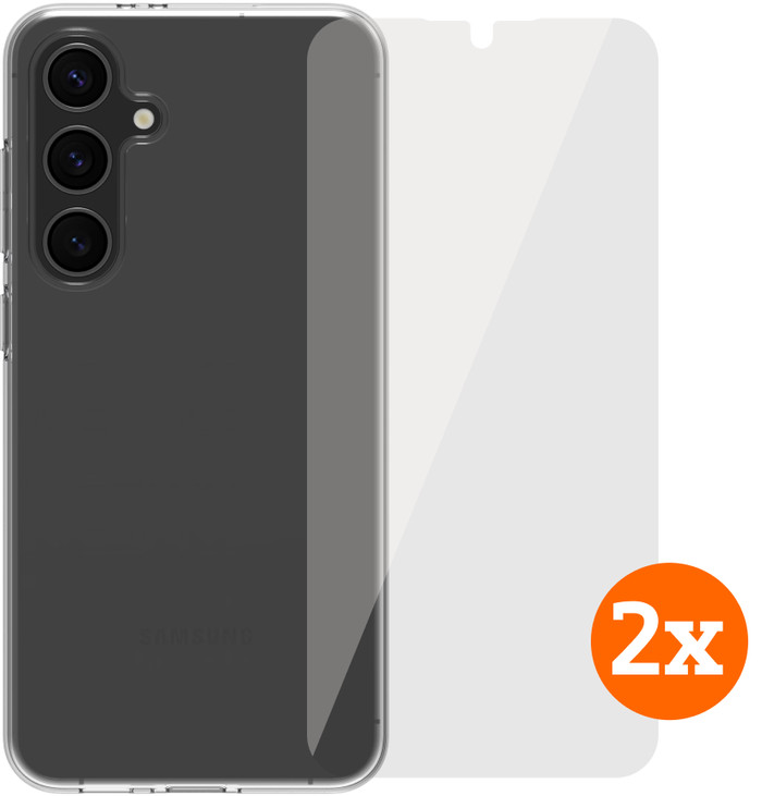 BlueBuilt Samsung Galaxy S24 FE Back Cover Transparant + Screenprotector Glas Duo Pack Main Image