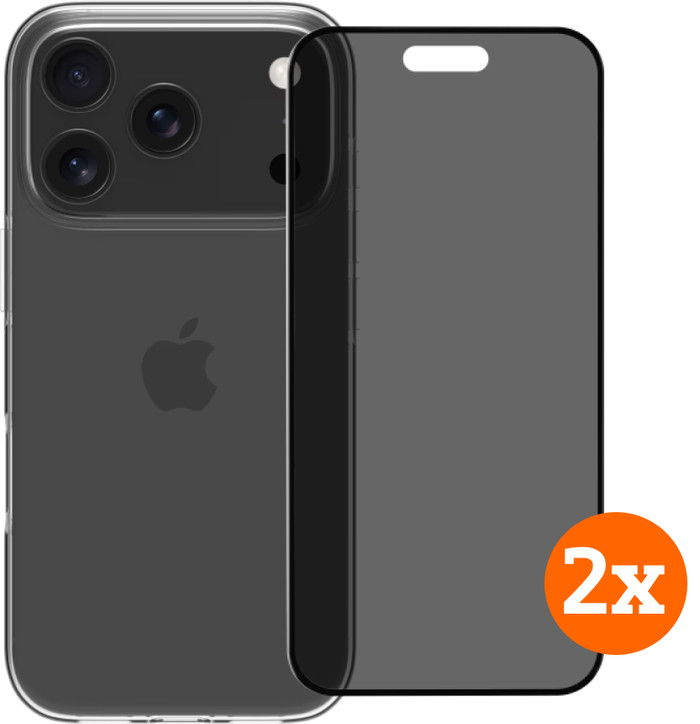 BlueBuilt Back Cover iPhone 17 Pro Transparant + Privacy Filter Screenprotector Duo Pack Main Image