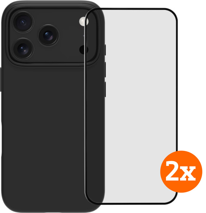 BlueBuilt Back Cover iPhone 17 Pro Zwart + Screenprotector Glas Duo Pack Main Image