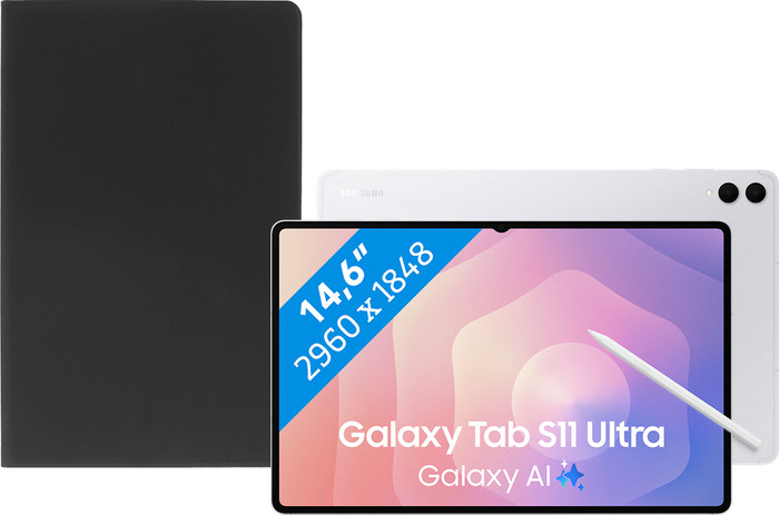 Samsung Galaxy Tab S11 Ultra 14,6 Pouces 512 Go Wifi Argent + BlueBuilt Book Case Noir Main Image