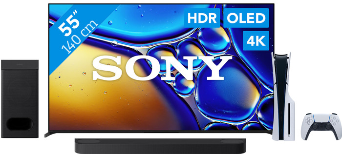 Sony 55" Bravia 8 II 4K QD-OLED + Sony Bravia Theatre Bar 6 Zwart + PlayStation 5 Main Image