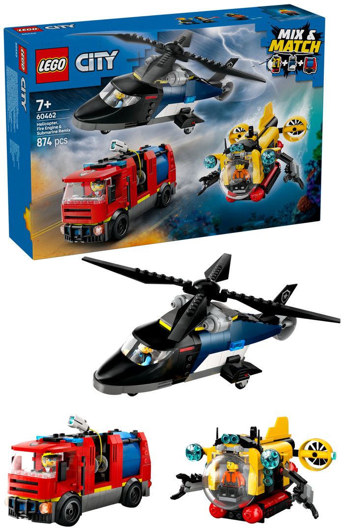 LEGO City - Hélicoptère, Camion de Pompiers et Sous-marin Modulable 60462 côté droit