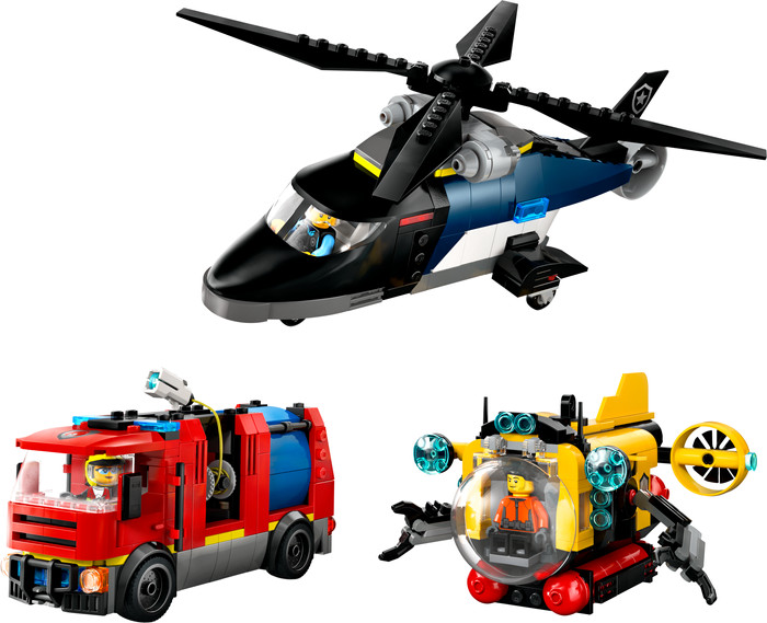 LEGO City - Hélicoptère, Camion de Pompiers et Sous-marin Modulable 60462 Main Image