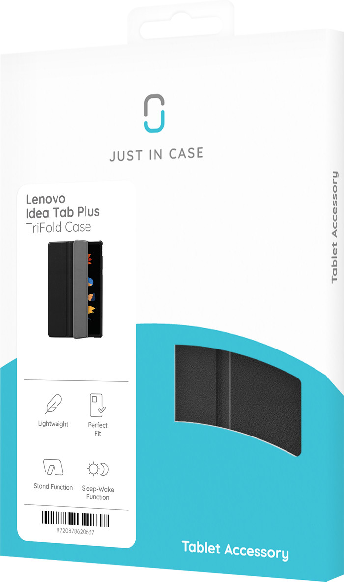 Just in Case Lenovo Idea Tab Plus Tri-Fold Book Case Zwart verpakking
