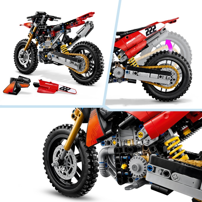 LEGO Technic Ducati Desmo450 MX Factory Motorcycle 42238 detail