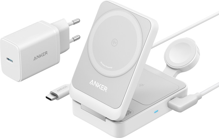 Anker Prime 3-in-1 MagGo Vouwbare Draadloze Oplader 15W Wit voorkant