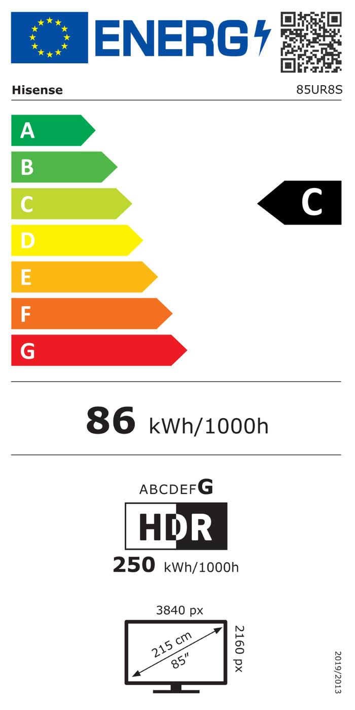 Hisense RGB Mini-led 85" UR8S (2026) energielabel
