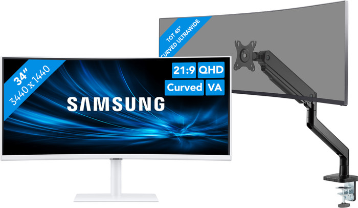 Samsung ViewFinity S6 LS34C650TAUXEN + BlueBuilt Monitorarm voor 1 Ultrawide Monitor Main Image