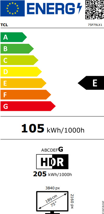 TCL 75" QLED P79L (2026) classe énergétique
