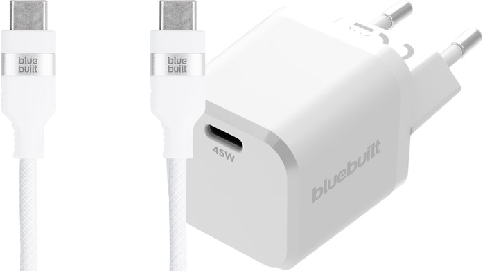 BlueBuilt Chargeur Power Delivery 45 W + Câble USB-C 1,5 m Nylon Blanc Main Image