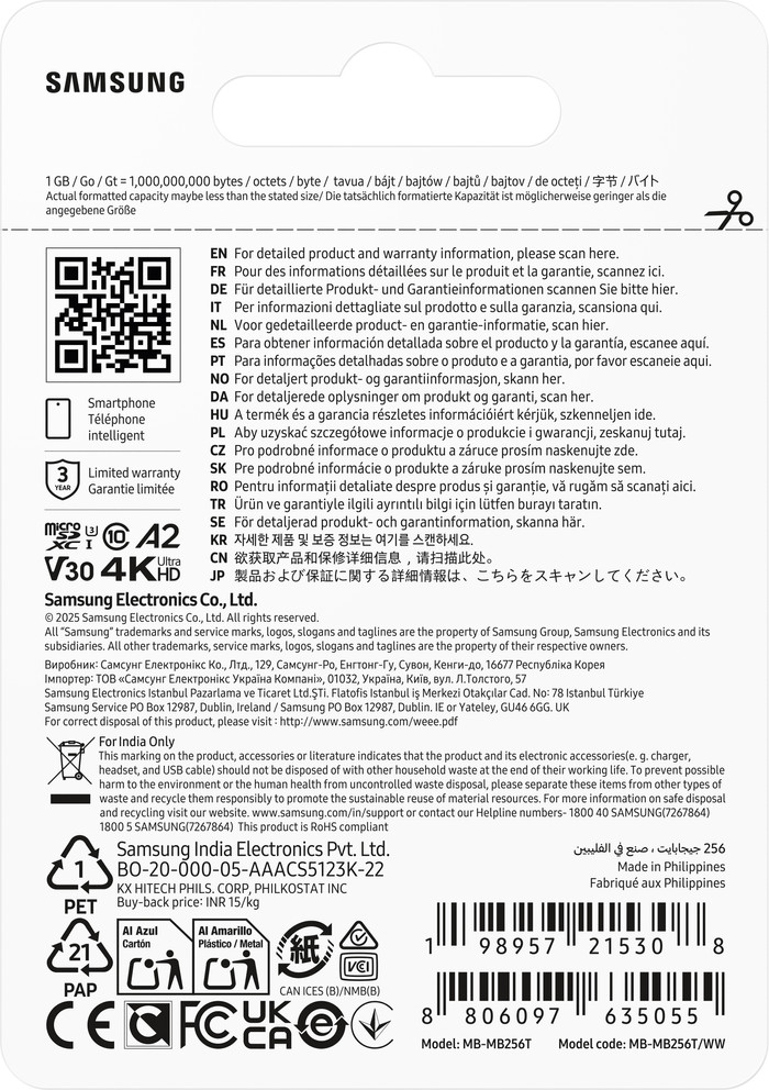 Samsung MicroSDXC T7 256GB 170MB/s verpakking