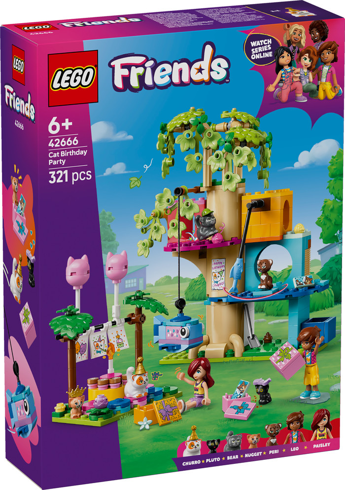 LEGO Friends Cat Birthday Party and Tree House 42666 packaging