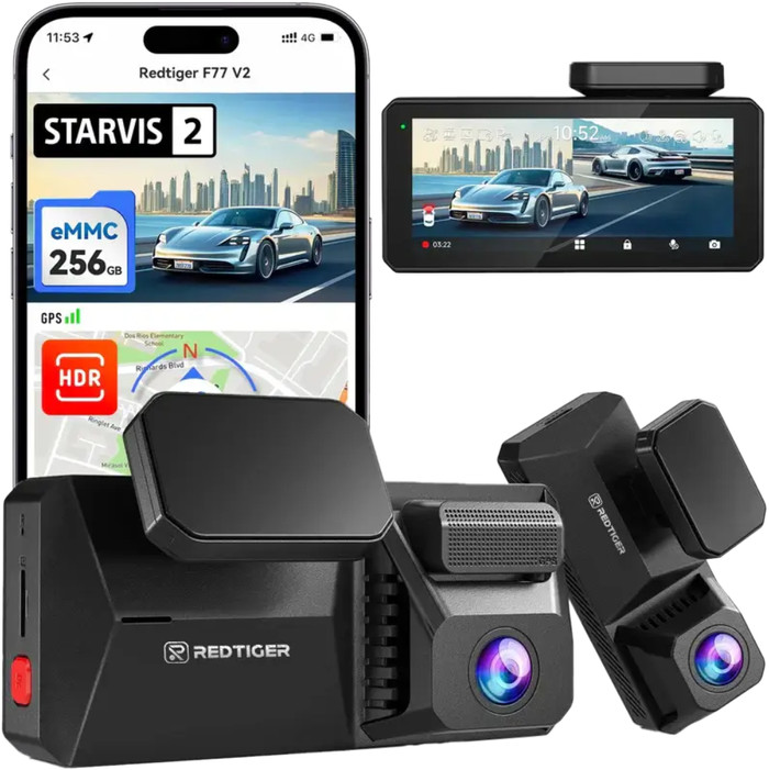 Redtiger F77 V2 4K Touchscreen Wifi GPS 2CH 256GB achterkant
