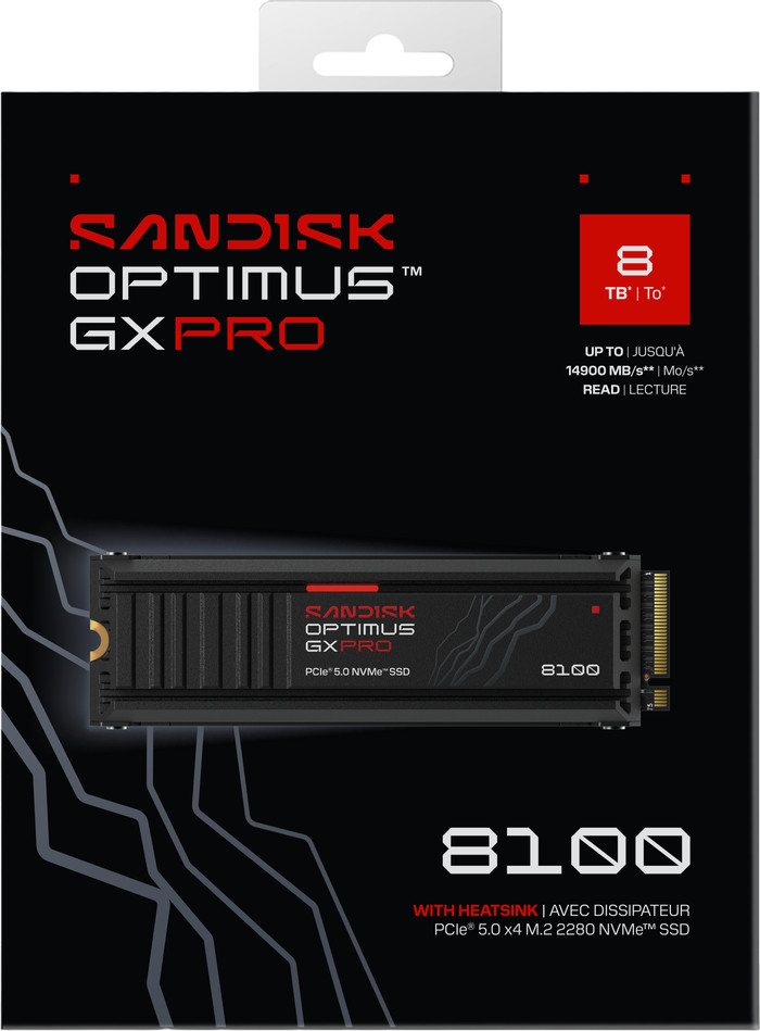 SANDISK Optimus GX PRO 8100 8TB Heatsink PCIe 5.0 NVMe SSD verpakking