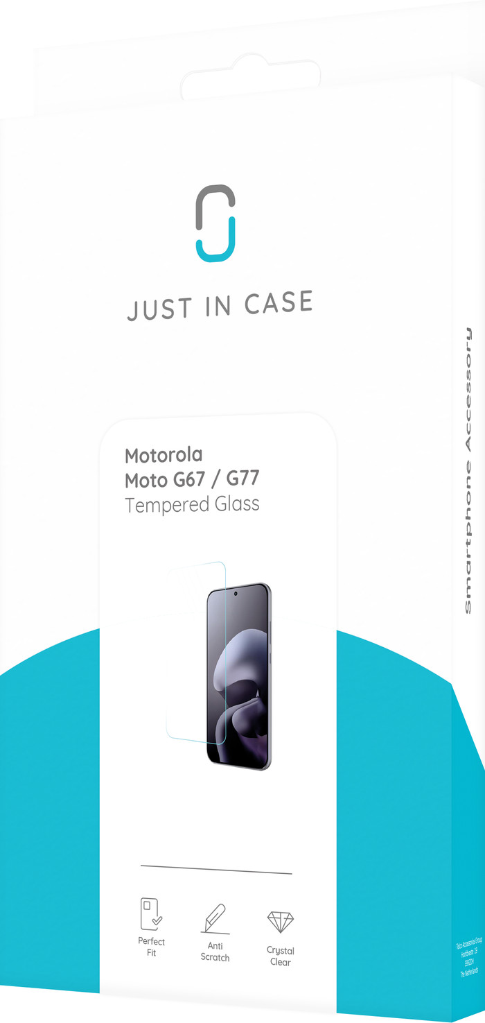 Just In Case Tempered Glass Motorola Moto G67 / G77 Screenprotector verpakking