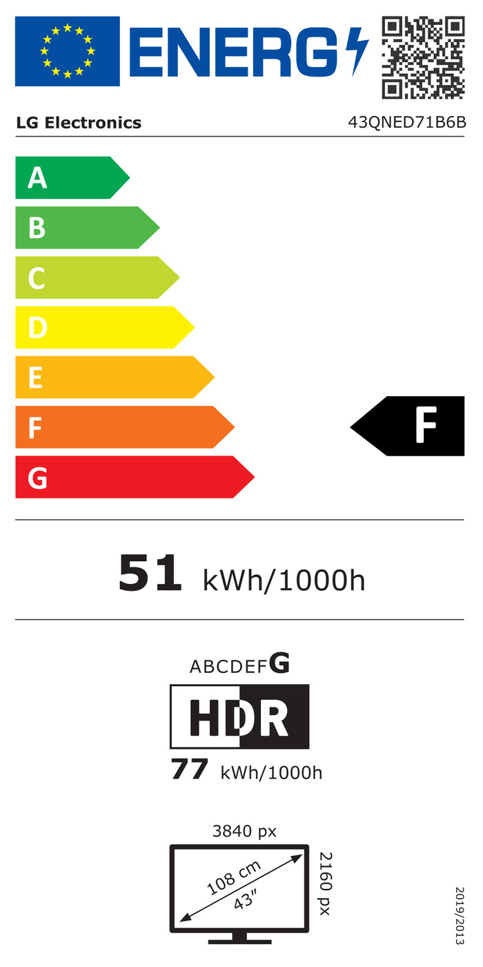 LG Mini-led 43" QNED71 (2026) energielabel