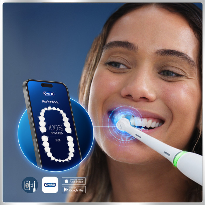 Oral-B iO Series 6N White + Extra iO Gentle Care Brush Attachment product in use