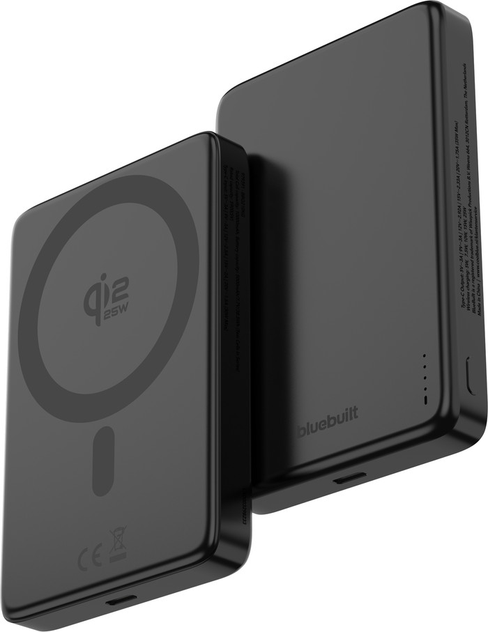 BlueBuilt Draadloze Powerbank met Qi2.2 en MagSafe 10.000 mAh met Snelladen 25 Watt Grijs linkerkant